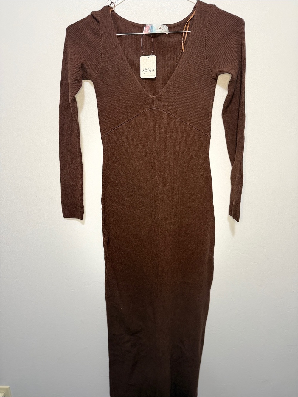 NWT Free People FP Beach Trixie Ribbed Sweater Maxi Dress XS Brown